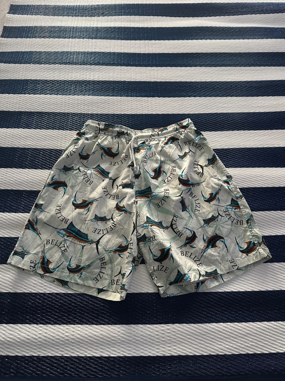 Men's Linen Belize Marlin Print Swim Trunks Size XL